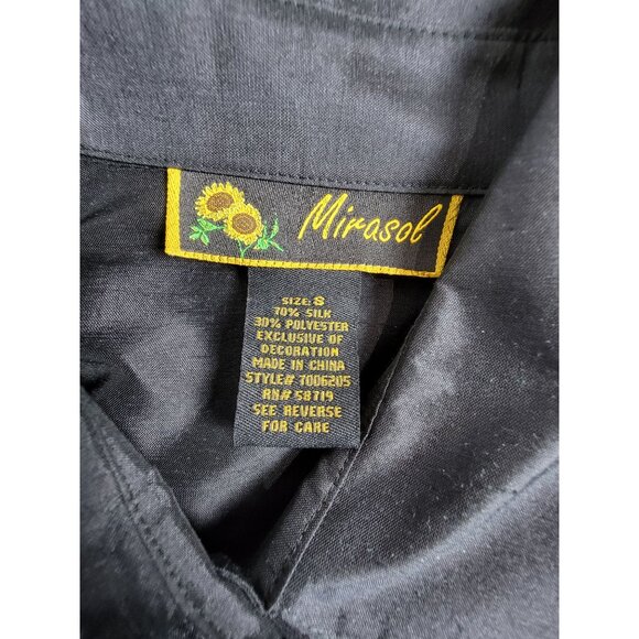 Vintage Mirasol Womens Silk Blend Button-Up Shirt Small Black Tribal Embroidery - Picture 3 of 8